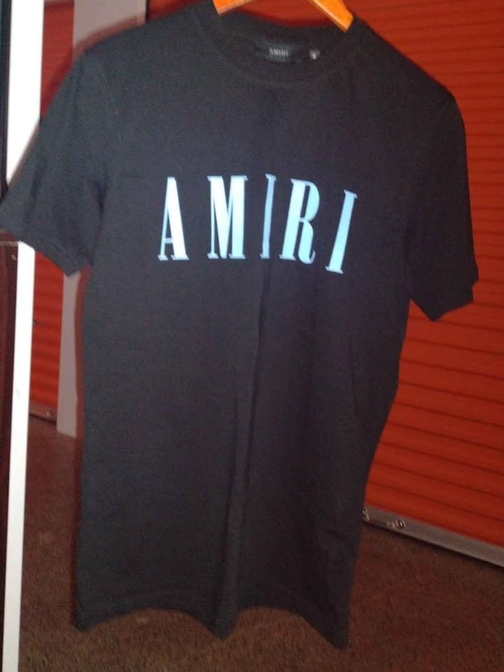 AMIRI Black Short Sleeve Tee with Light Blue Logo